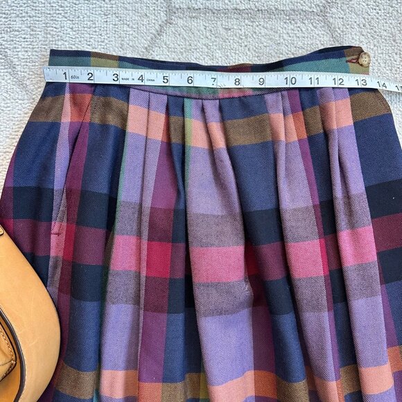Vintage Corbin Ltd Large Check Plaid Wool Midi Skirt - Picture 3 of 9